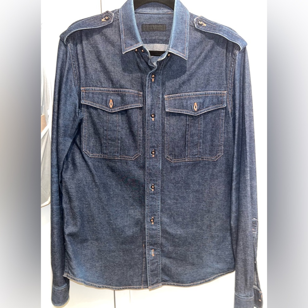 Burberry Prorsum Blue Denim L/S Shirt w/Epaulets. 15.5/39. VGC. Made in Italy.